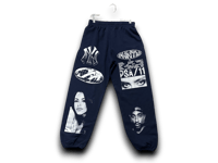 Image 1 of Aaliyah 2pac Ny art dept upcycled screen print navy blue/white sweatpants