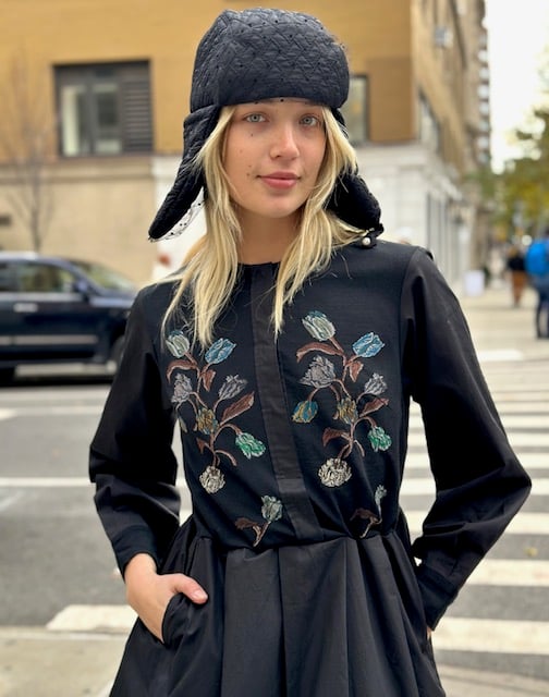 Image of Antipast Black Sock Knit Dress with Tulips