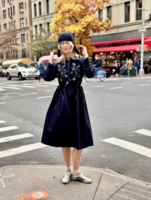 Image of Antipast Black Sock Knit Dress with Tulips