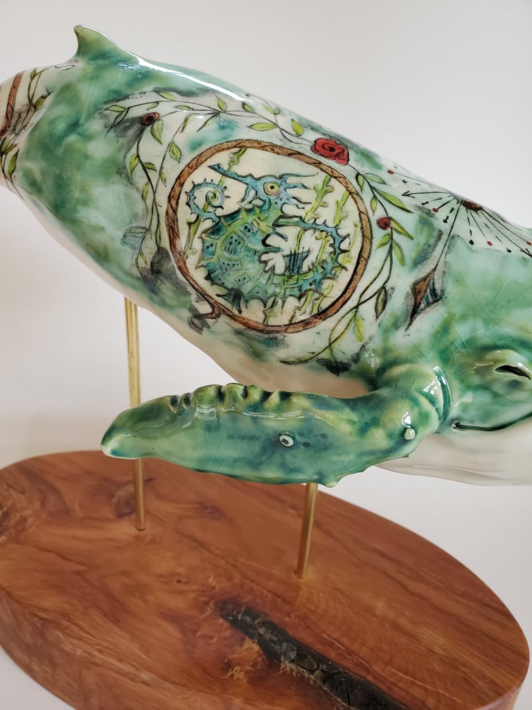 Scrimshaw Whale with clipper ship and seahorse Image 4