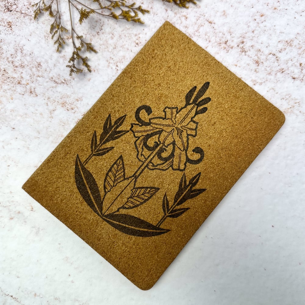 Image of Carnet Ligné en Liège Pyrogravé Fleurs Art Nouveau