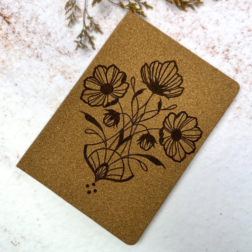 Image of Carnet Ligné en Liège Pyrogravé Fleurs