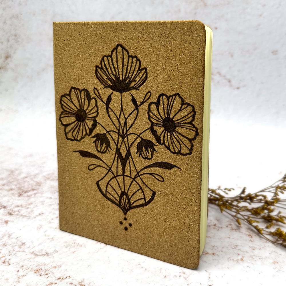 Image of Carnet Ligné en Liège Pyrogravé Fleurs