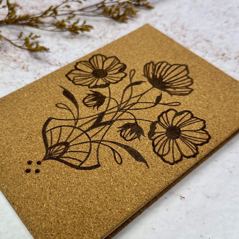 Image of Carnet Ligné en Liège Pyrogravé Fleurs