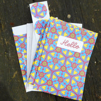 Image 2 of Pack of six 'Hello' Notelets - Blue Trefoil pattern