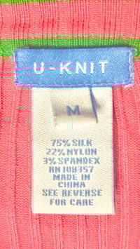 Image 10 of Women's Retro Cardigan, 1 of a kind , Pink & green ribbed fitted ,"Delish" name tag, 