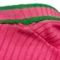 Image 12 of Women's Retro Cardigan, 1 of a kind , Pink & green ribbed fitted ,"Delish" name tag, 
