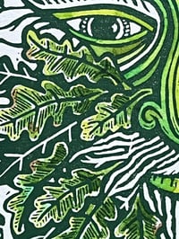 Image 2 of ‘The Green Man’ Ltd ed linocut print (Colour variant). Very limited edition of 7