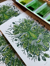 Image 4 of ‘The Green Man’ Ltd ed linocut print (Colour variant). Very limited edition of 7