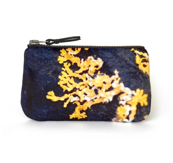 Image of Yellow lichen 1, velvet zipper purse