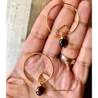 Image 2 of Geometric Gold Hoop Earrings, Garnet Stone, Boho Handmade Earrings, Minimalist Birthstone Jewelry 