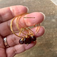 Image 3 of Geometric Gold Hoop Earrings, Garnet Stone, Boho Handmade Earrings, Minimalist Birthstone Jewelry 