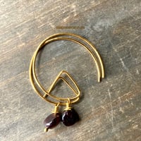 Image 5 of Geometric Gold Hoop Earrings, Garnet Stone, Boho Handmade Earrings, Minimalist Birthstone Jewelry 