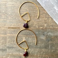 Image 6 of Geometric Gold Hoop Earrings, Garnet Stone, Boho Handmade Earrings, Minimalist Birthstone Jewelry 