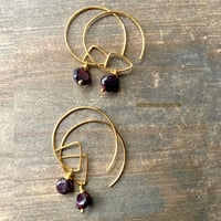 Image 7 of Geometric Gold Hoop Earrings, Garnet Stone, Boho Handmade Earrings, Minimalist Birthstone Jewelry 