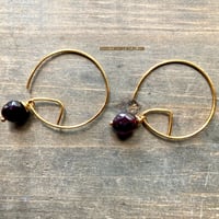 Image 9 of Geometric Gold Hoop Earrings, Garnet Stone, Boho Handmade Earrings, Minimalist Birthstone Jewelry 