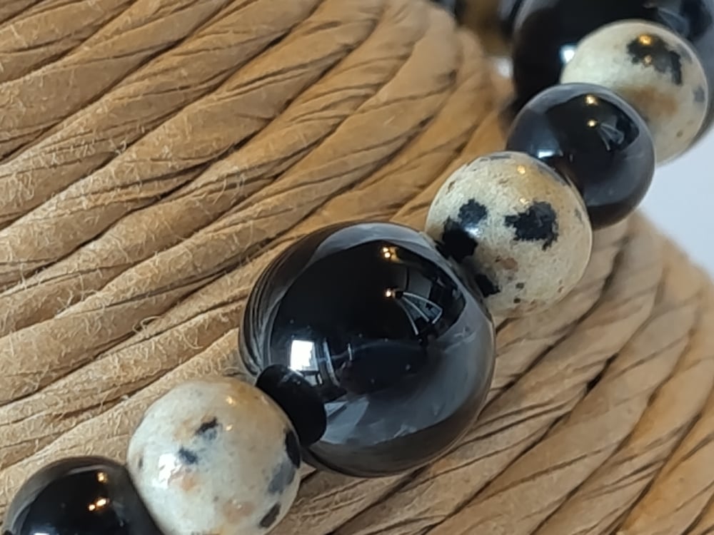 Image of ‘one0one’. Dalmatian Jasper & Black Agate Stone Bracelet by B.D.S.