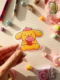 Image 1 of Ultra Glossy Glitter Pom Pom Purin Puppy Vinyl Sticker