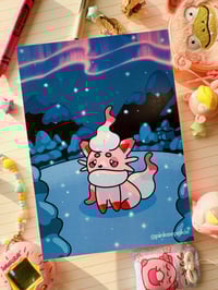 Image 1 of Pink Hisuian Zorua in Snow Full Art Mini Art Print 7 x 5 inch