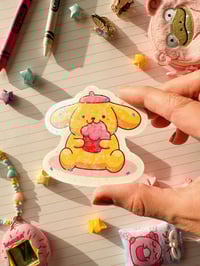 Image 2 of Ultra Glossy Glitter Pom Pom Purin Puppy Vinyl Sticker