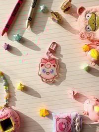 Image 2 of Acrylic Pink Jiggly Puff with a Bow Keychain