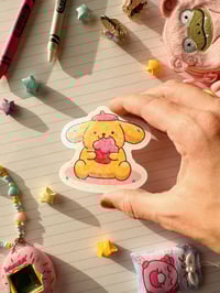 Image 3 of Ultra Glossy Glitter Pom Pom Purin Puppy Vinyl Sticker