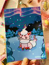 Image 2 of Pink Hisuian Zorua in Snow Full Art Mini Art Print 7 x 5 inch
