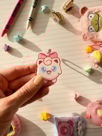 Image 3 of Acrylic Pink Jiggly Puff with a Bow Keychain