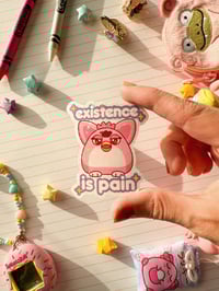 Image 3 of Ultra Glossy Glitter Furby Existence is Pain Vinyl Sticker