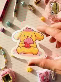 Image 5 of Ultra Glossy Glitter Pom Pom Purin Puppy Vinyl Sticker