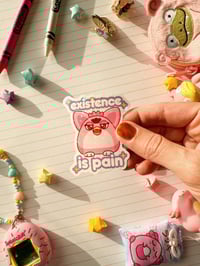 Image 4 of Ultra Glossy Glitter Furby Existence is Pain Vinyl Sticker