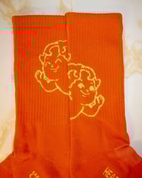 Image 2 of "Heading Into Peace" Multisport Orange Crew Socks