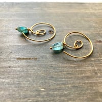 Image 2 of Blue Apatite Spiral Hoop Earrings, Gold Boho Handmade Hoops, Minimalist Gemstone Earrings