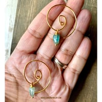 Image 7 of Blue Apatite Spiral Hoop Earrings, Gold Boho Handmade Hoops, Minimalist Gemstone Earrings