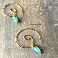 Image 3 of Blue Apatite Spiral Hoop Earrings, Gold Boho Handmade Hoops, Minimalist Gemstone Earrings