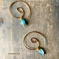Image 6 of Blue Apatite Spiral Hoop Earrings, Gold Boho Handmade Hoops, Minimalist Gemstone Earrings