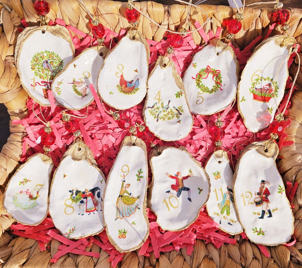 Image of 12 Days of Christmas Oyster Shell Ornaments: Hand-Picked Coastal Decor