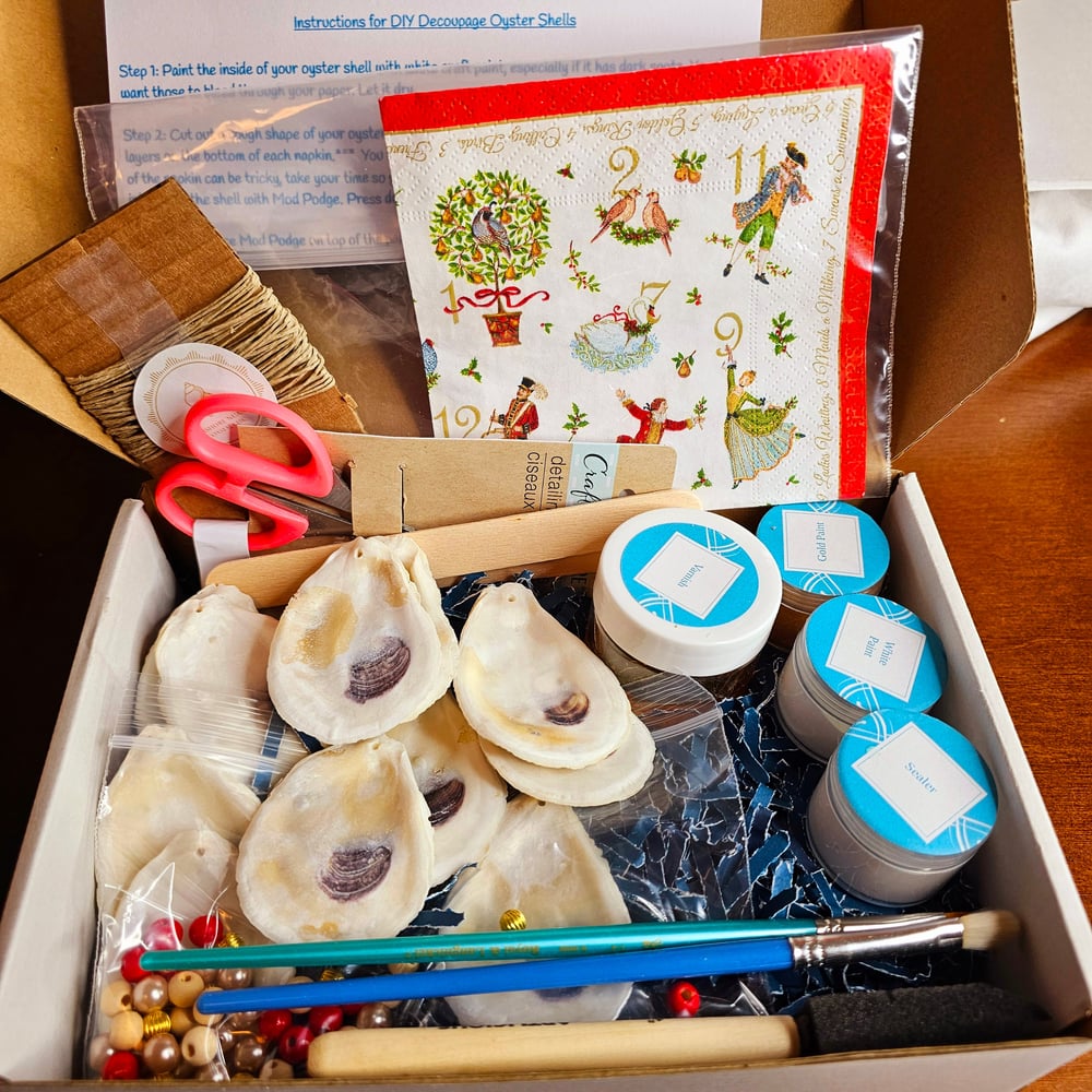 Image of DIY Decoupage Oyster Shell Ornament Kit: Coastal Christmas Craft