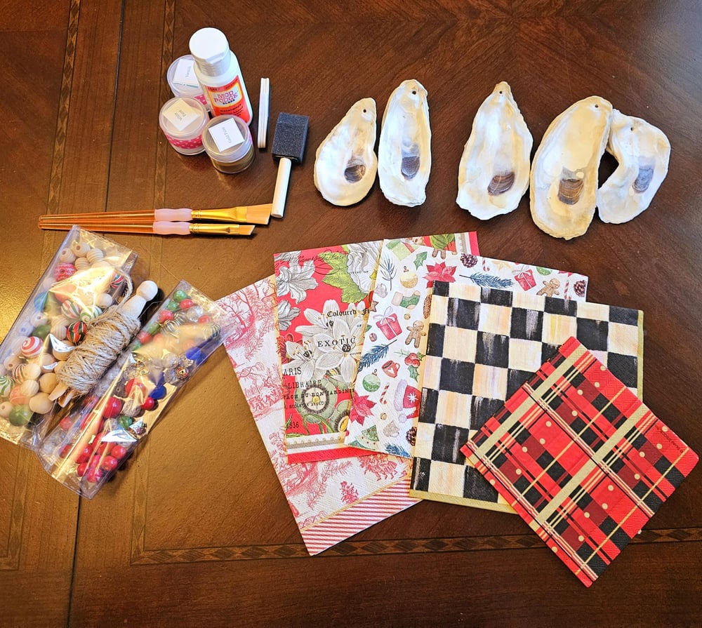 Image of DIY Decoupage Oyster Shell Christmas Ornaments Kit