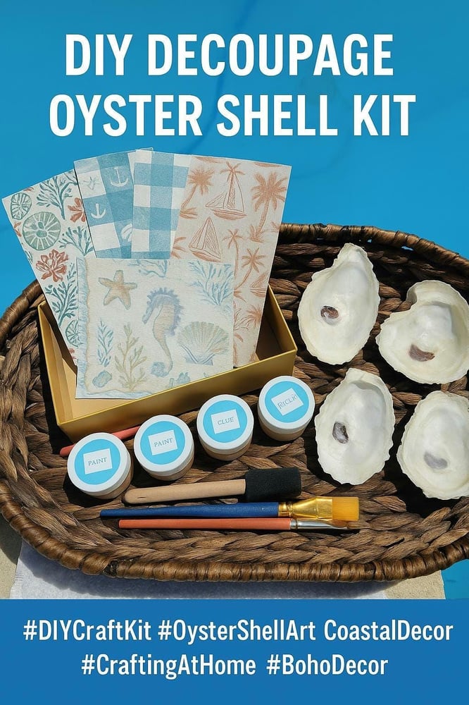 Image of DIY Decoupage Oyster Shell Kit: Coastal Boho Ring Dish Craft