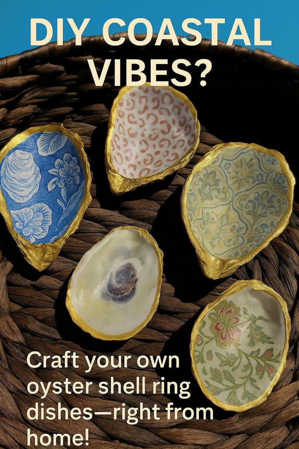 Image of DIY Decoupage Oyster Shell Kit: Coastal Boho Ring Dish Craft