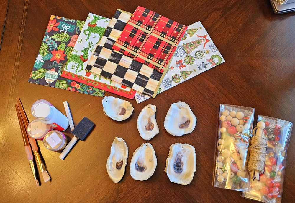 Image of DIY Decoupage Oyster Shell Christmas Ornaments Kit
