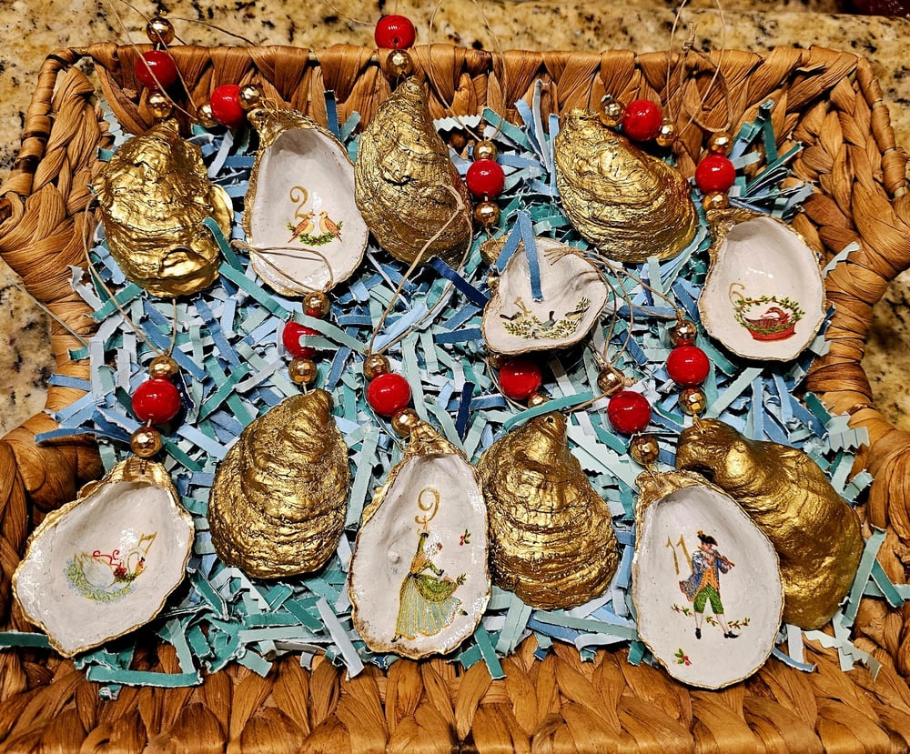 Image of 12 Days of Christmas Oyster Shell Ornaments (set of 12)