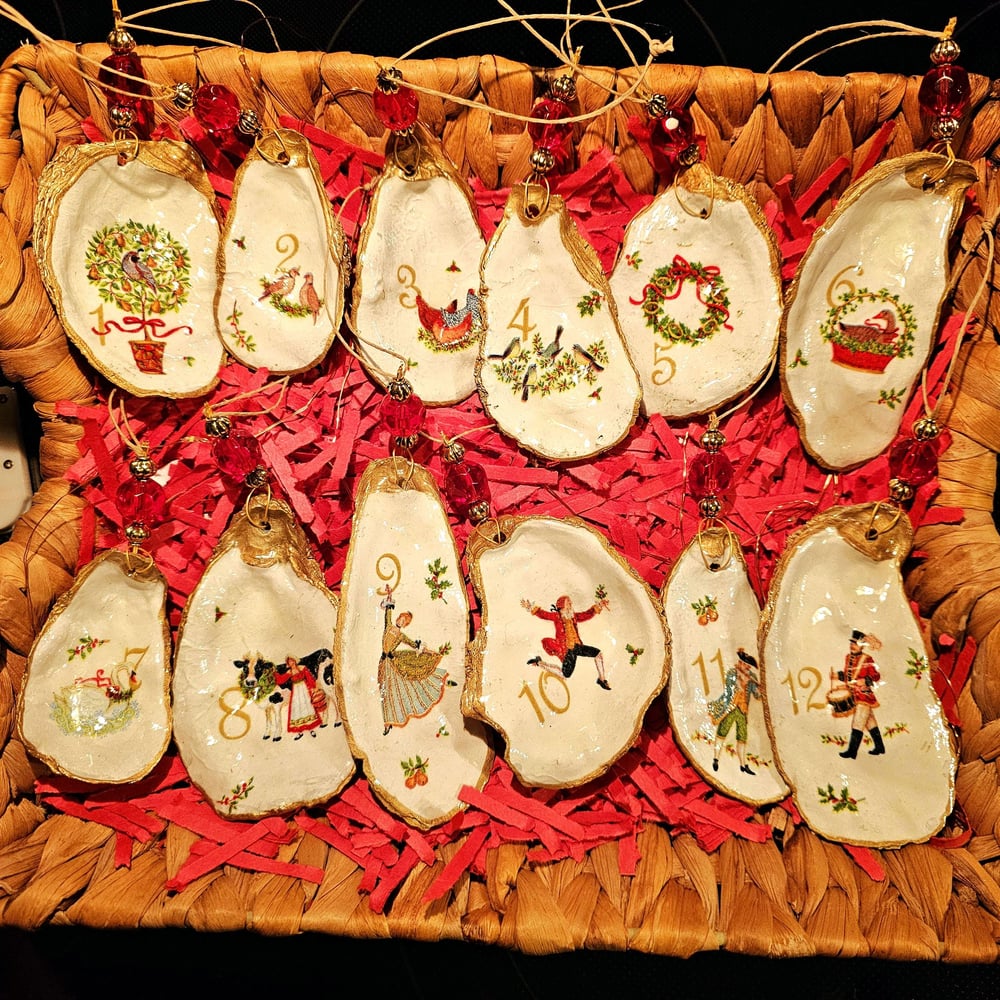 Image of 12 Days of Christmas Oyster Shell Ornaments: Hand-Picked Coastal Decor