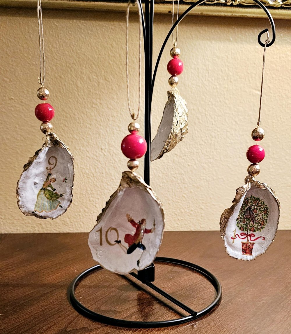 Image of 12 Days of Christmas Oyster Shell Ornaments (set of 12)