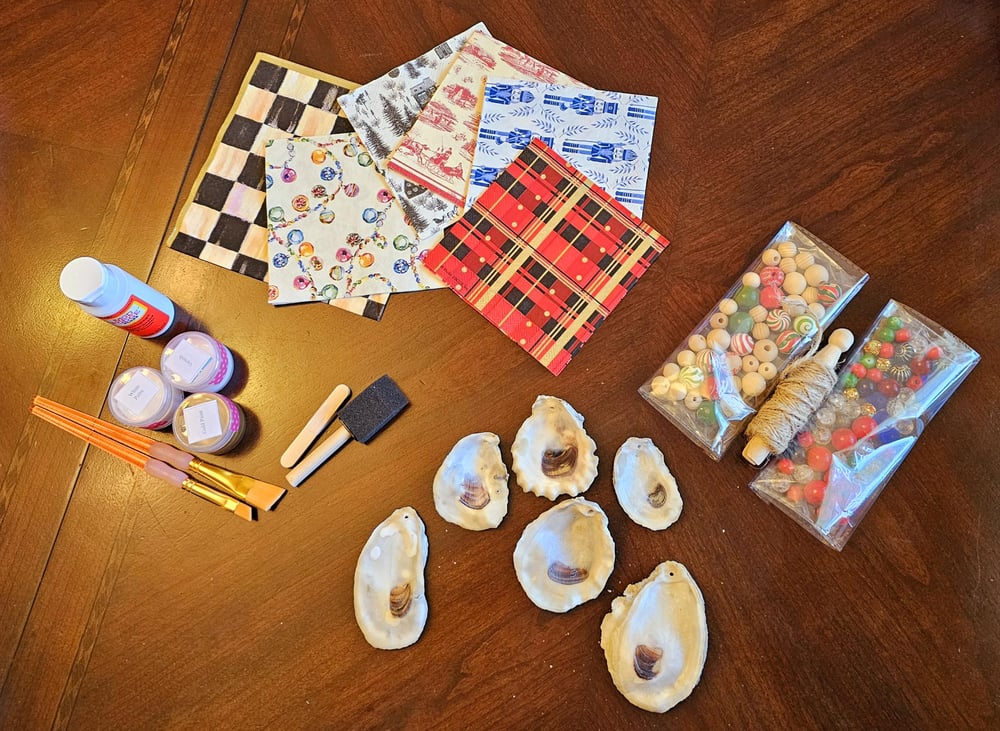 Image of DIY Decoupage Oyster Shell Christmas Ornaments Kit