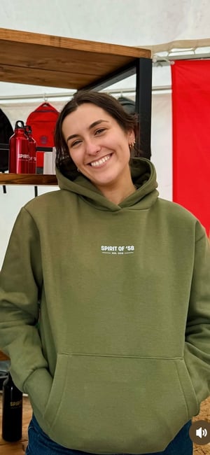 Image of Spirit of 58  Heavyweight Unisex  Hoodie in Earthy Green and Natural Stone  