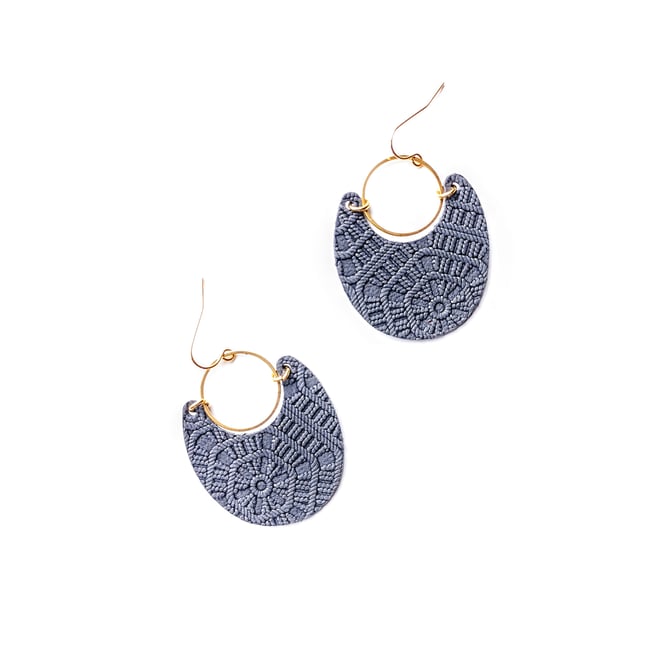 Navy Embossed Leather Earrings 