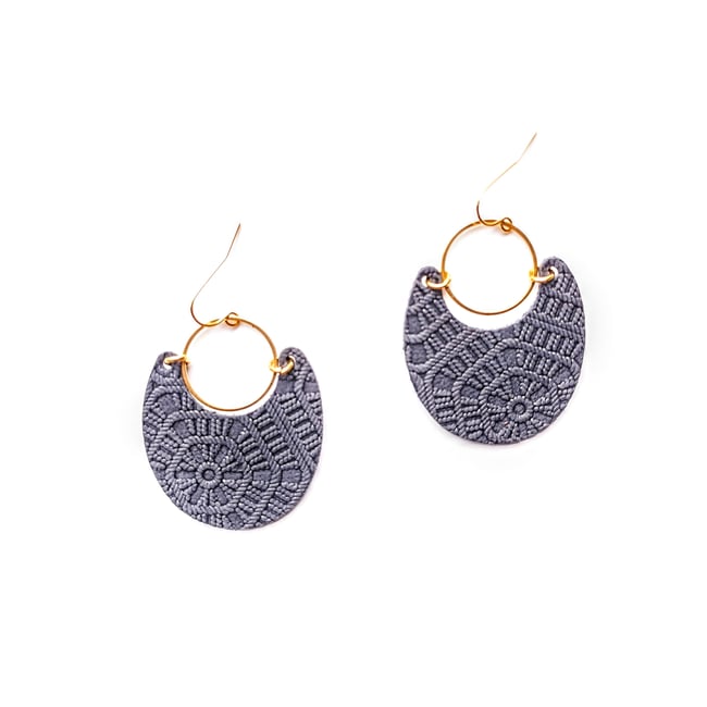 Navy Embossed Leather Earrings 