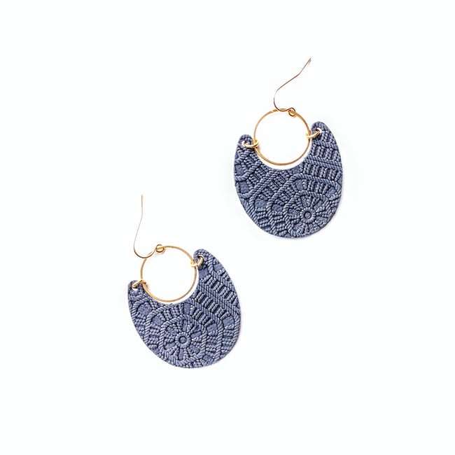 Navy Embossed Leather Earrings 